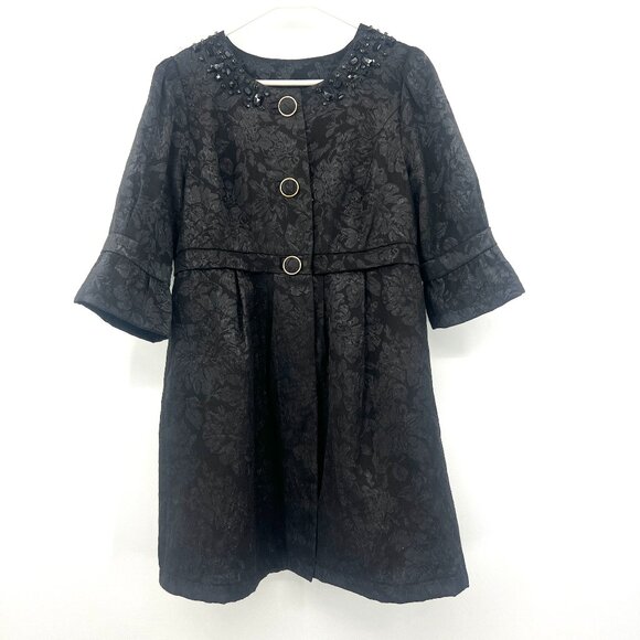 Lu Luvia Black Embellished Jacquard Half Sleeve Button Front Jacket Women Large - Picture 1 of 6